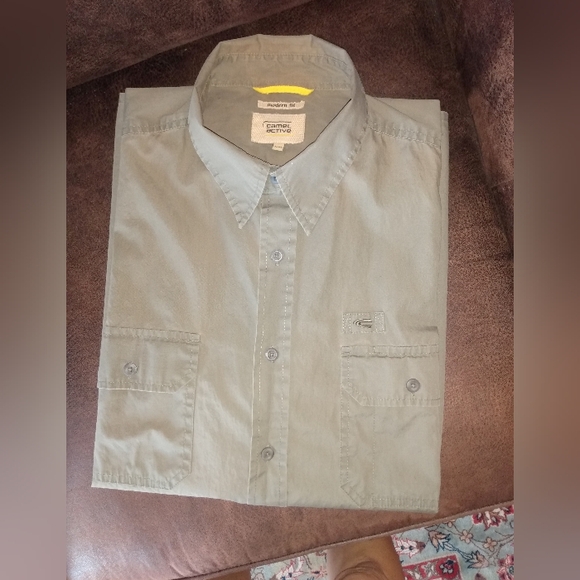 CAMEL ACTIVE Shirt Men XXL Short Sleeve Olive Green 100% Cotton - Picture 14 of 14